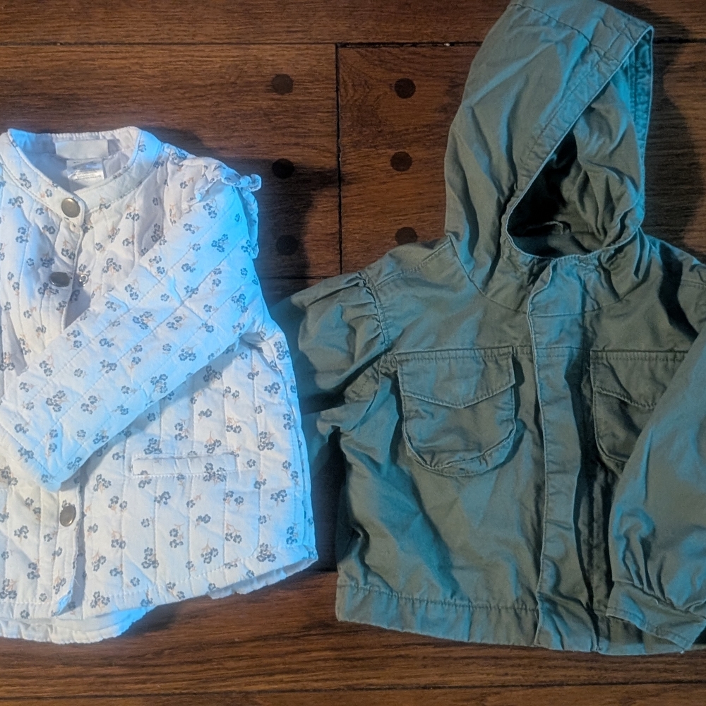 Green Hooded Jacket and White Floral Shirt